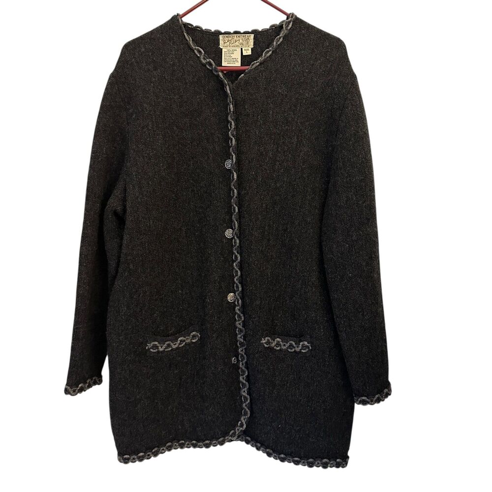 Denbigh by Barbara Fielding England Grey 100% Wool Button Up Cardigan Size L